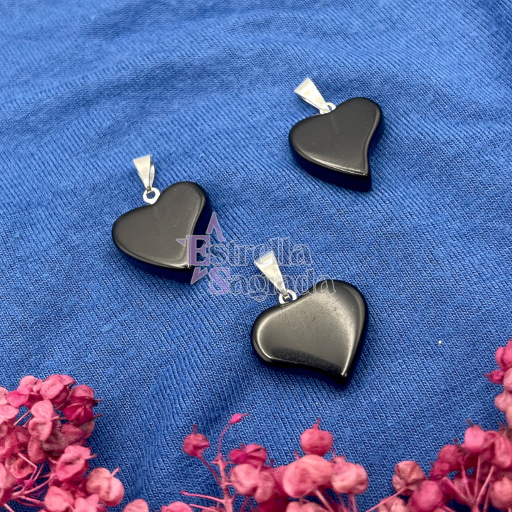Dije Corazón Plano Obsidiana