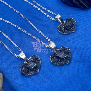 Collar Corazón Protección Turmalina Negra