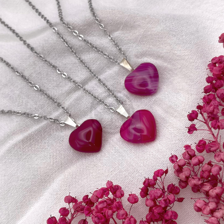 Dije Corazón Ágata Rosa Mini