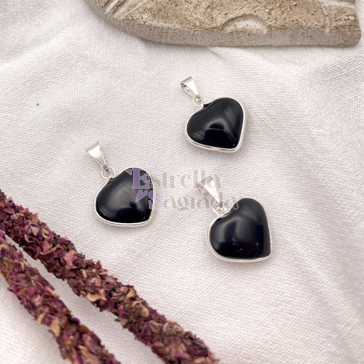 Dije Corazón Obsidiana Con Virola Mini