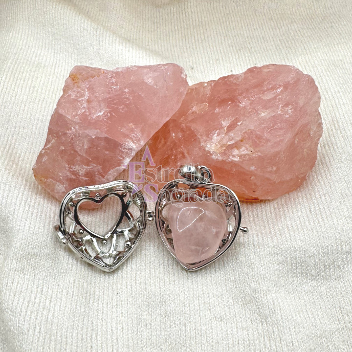 Collar Relicario De Amor Cuarzo Rosa