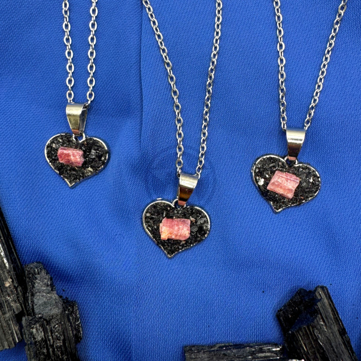 Collar Corazón De Paz Turmalina Rosa