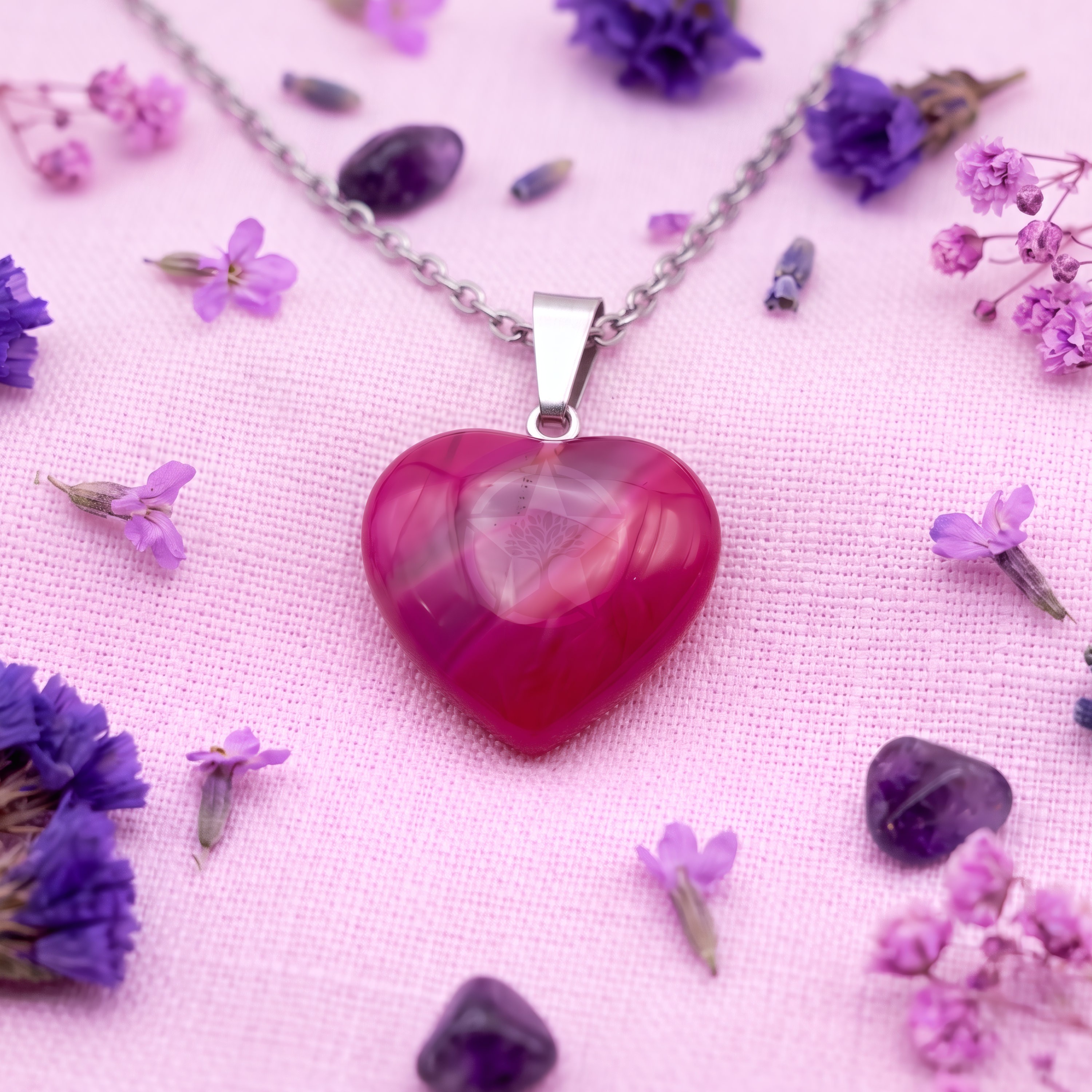 Dije Corazón Ágata Rosa Mini