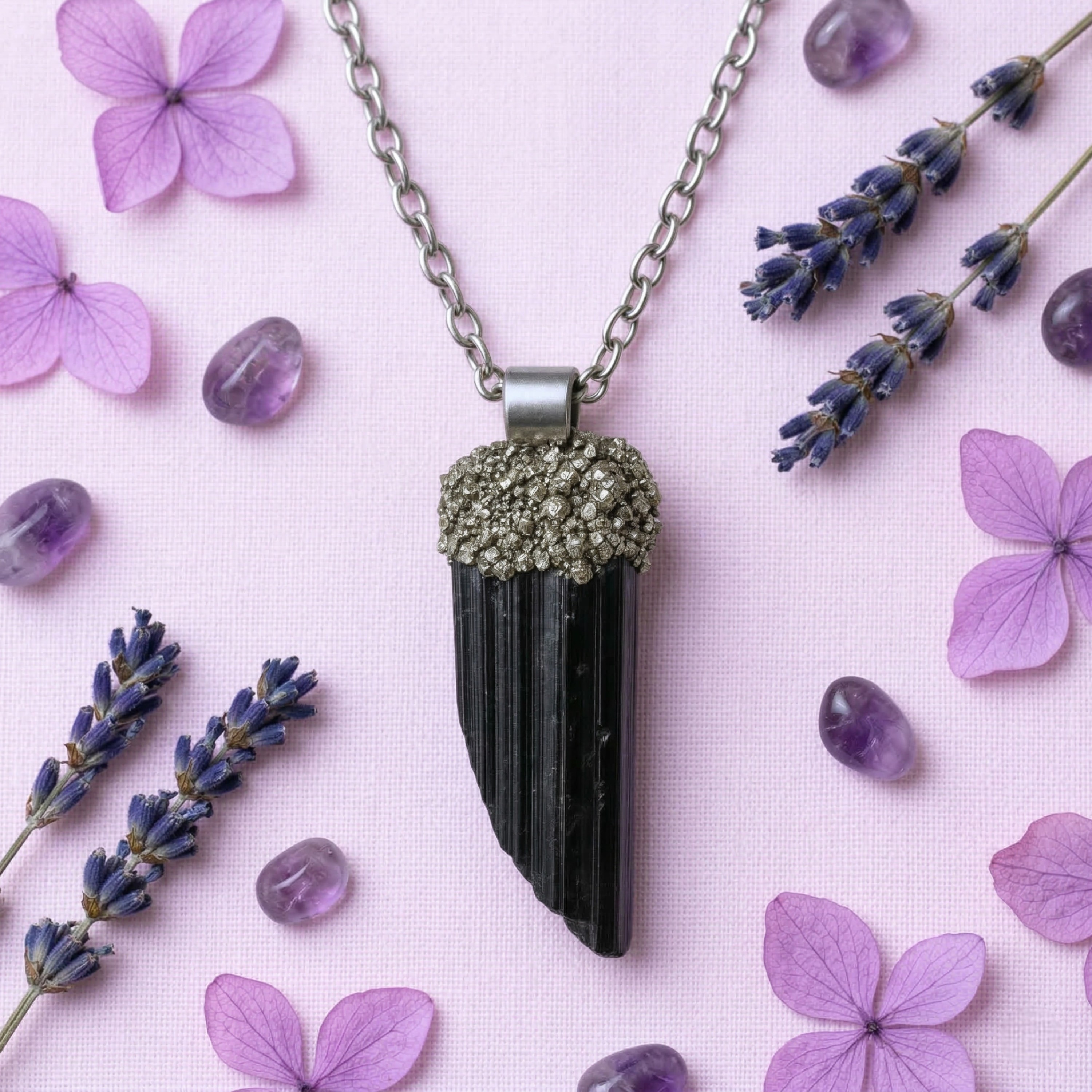 Collar Bruto De Fuerza Turmalina Negra Pirita