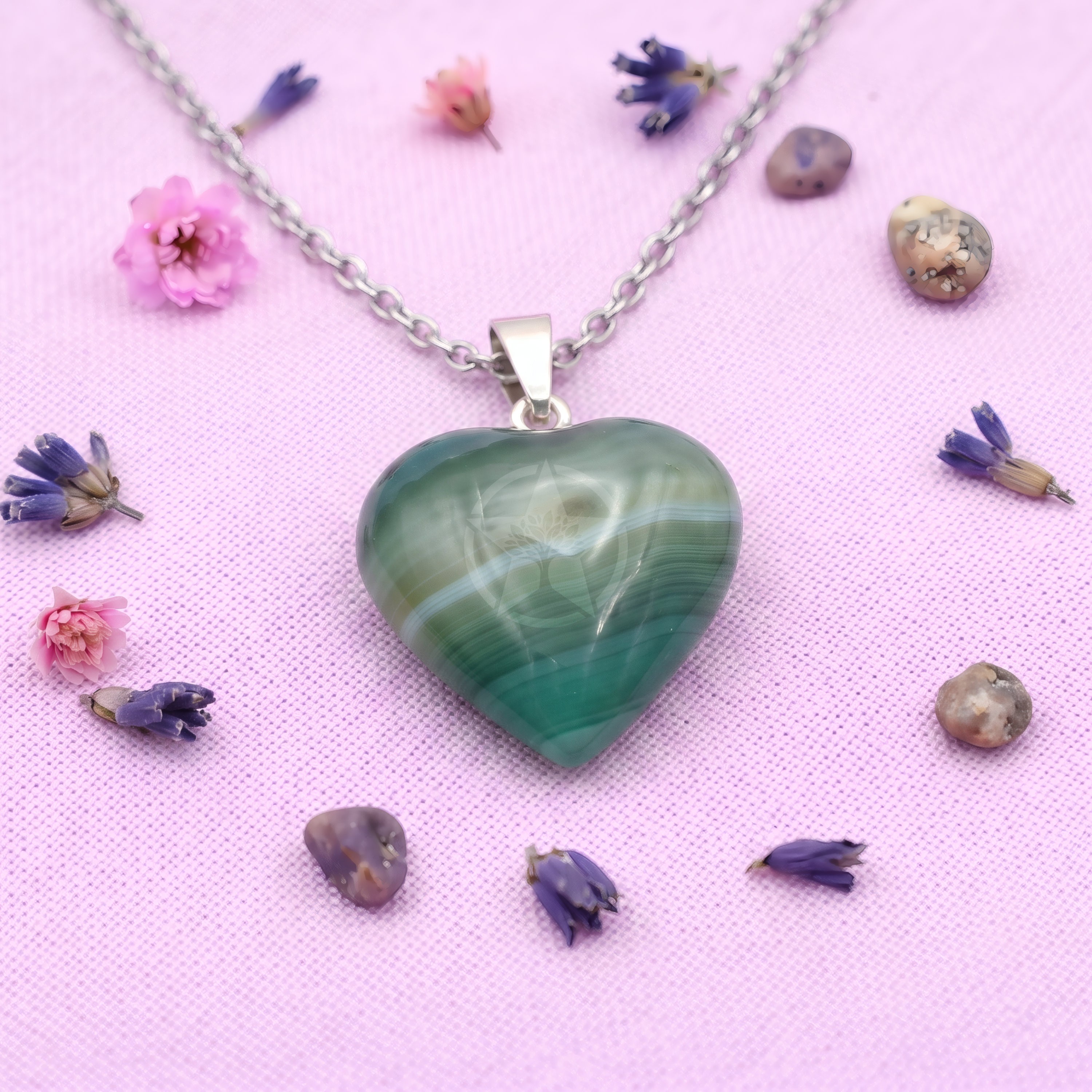 Dije Corazón Ágata Verde Mini
