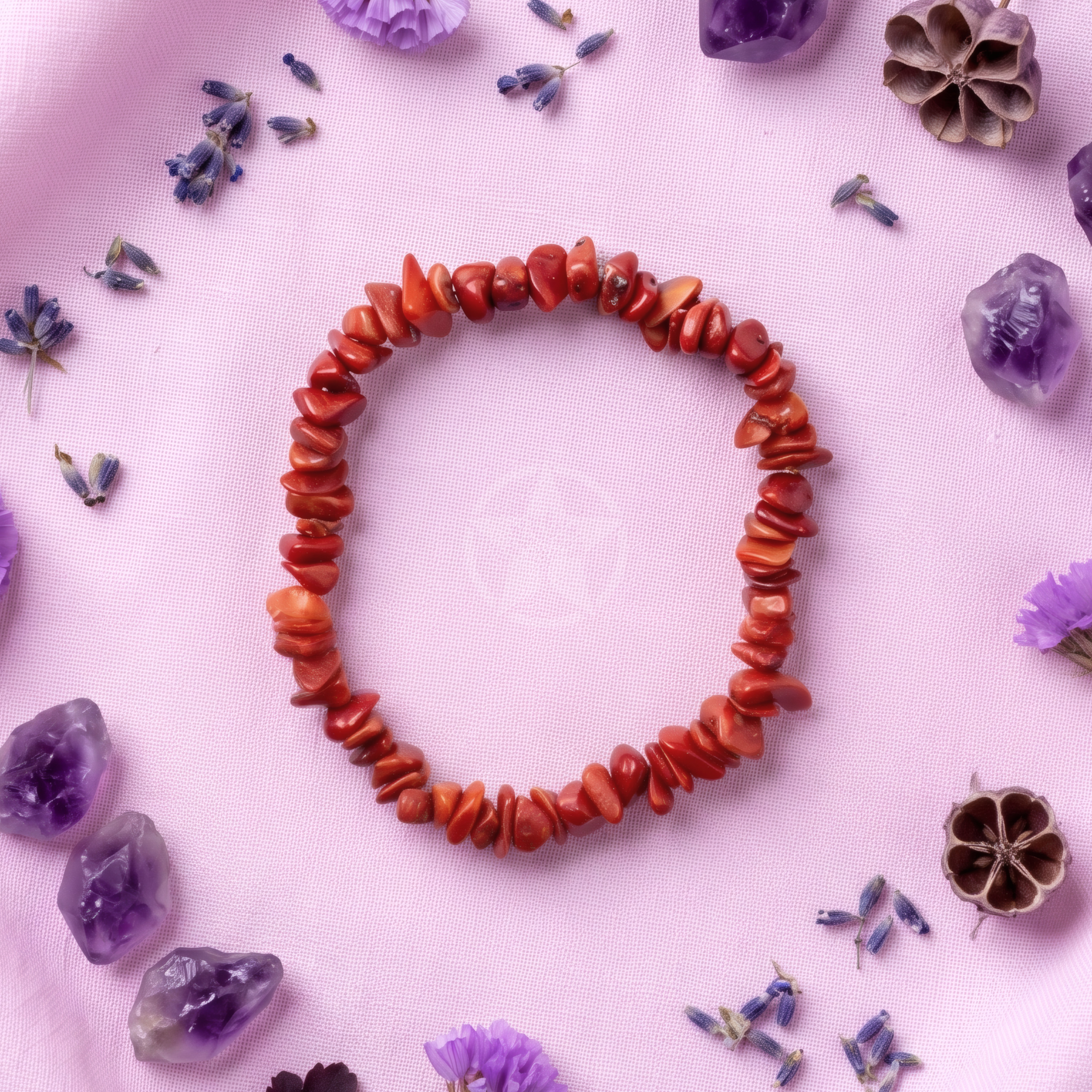 Pulsera Elastizada Piedra Coral Rojo