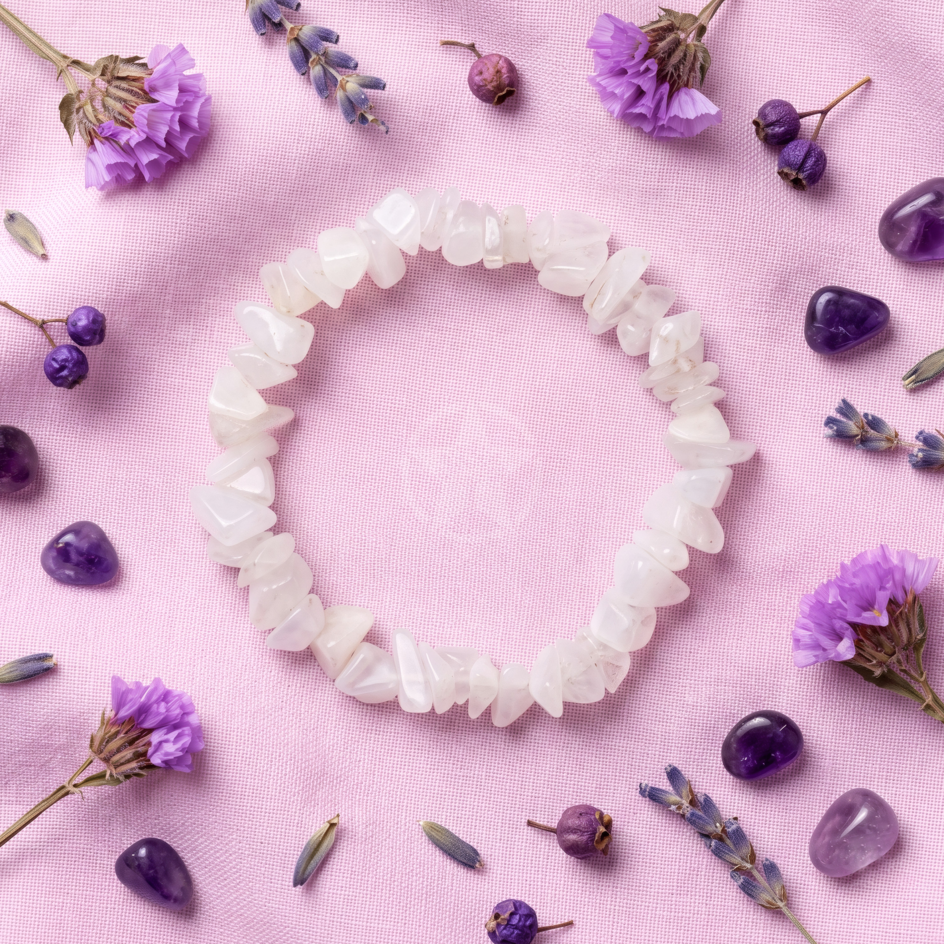 Pulsera Elastizada Piedra Cuarzo Blanco