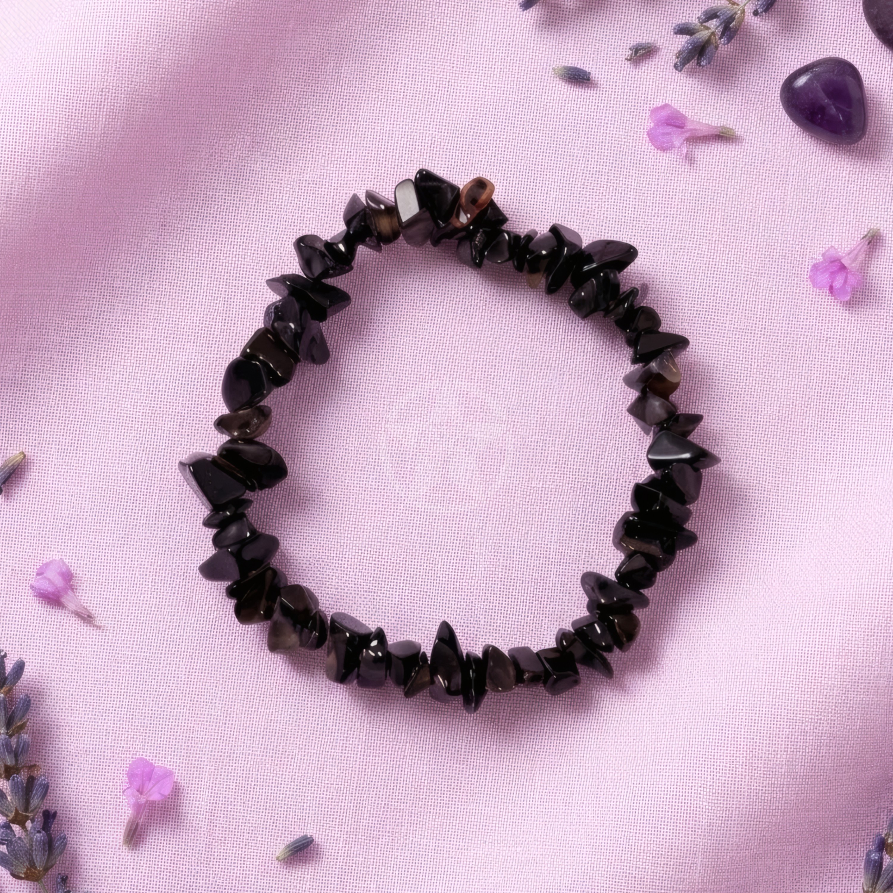 Pulsera Elastizada Piedra Ágata Negra