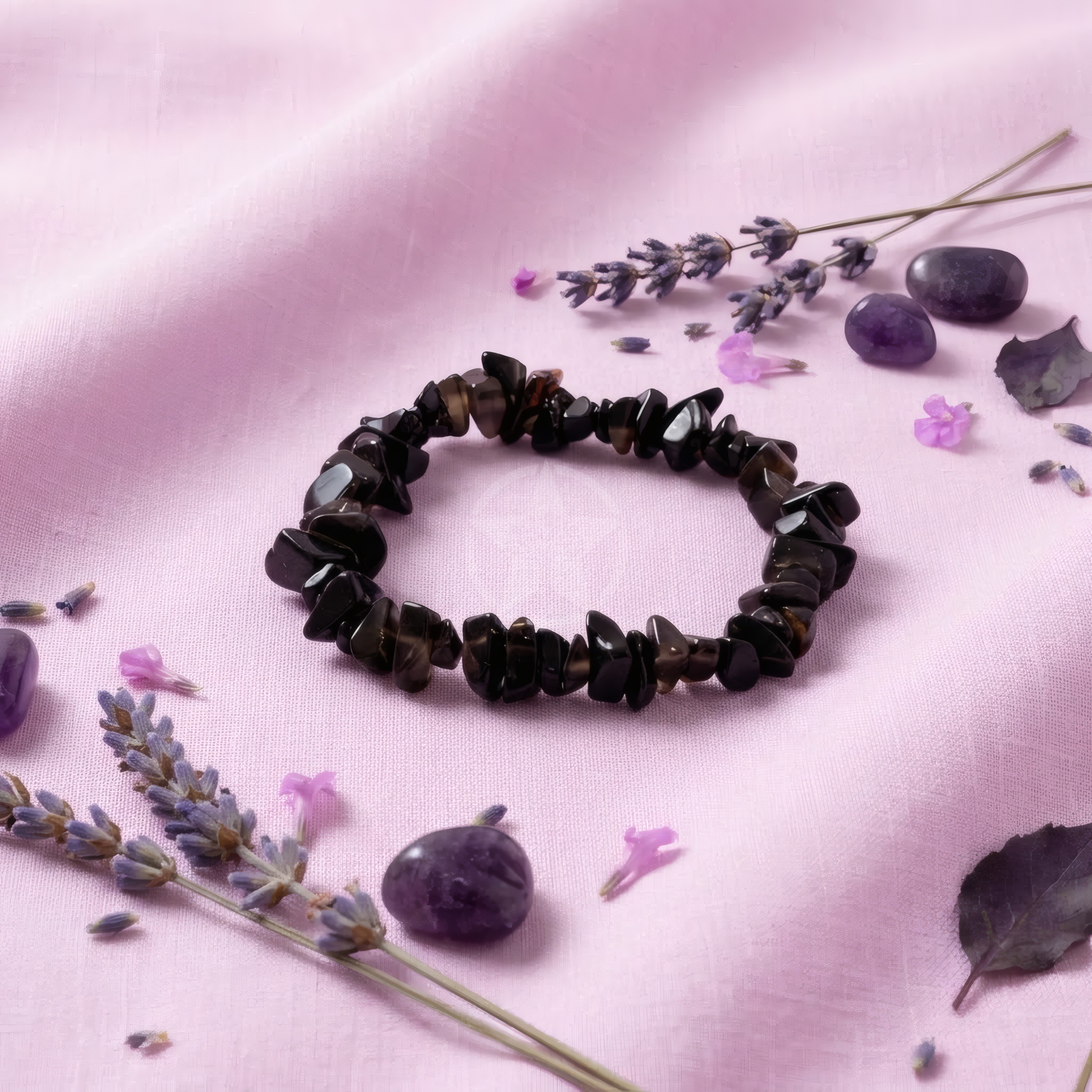 Pulsera Elastizada Piedra Ágata Negra, imagen 2