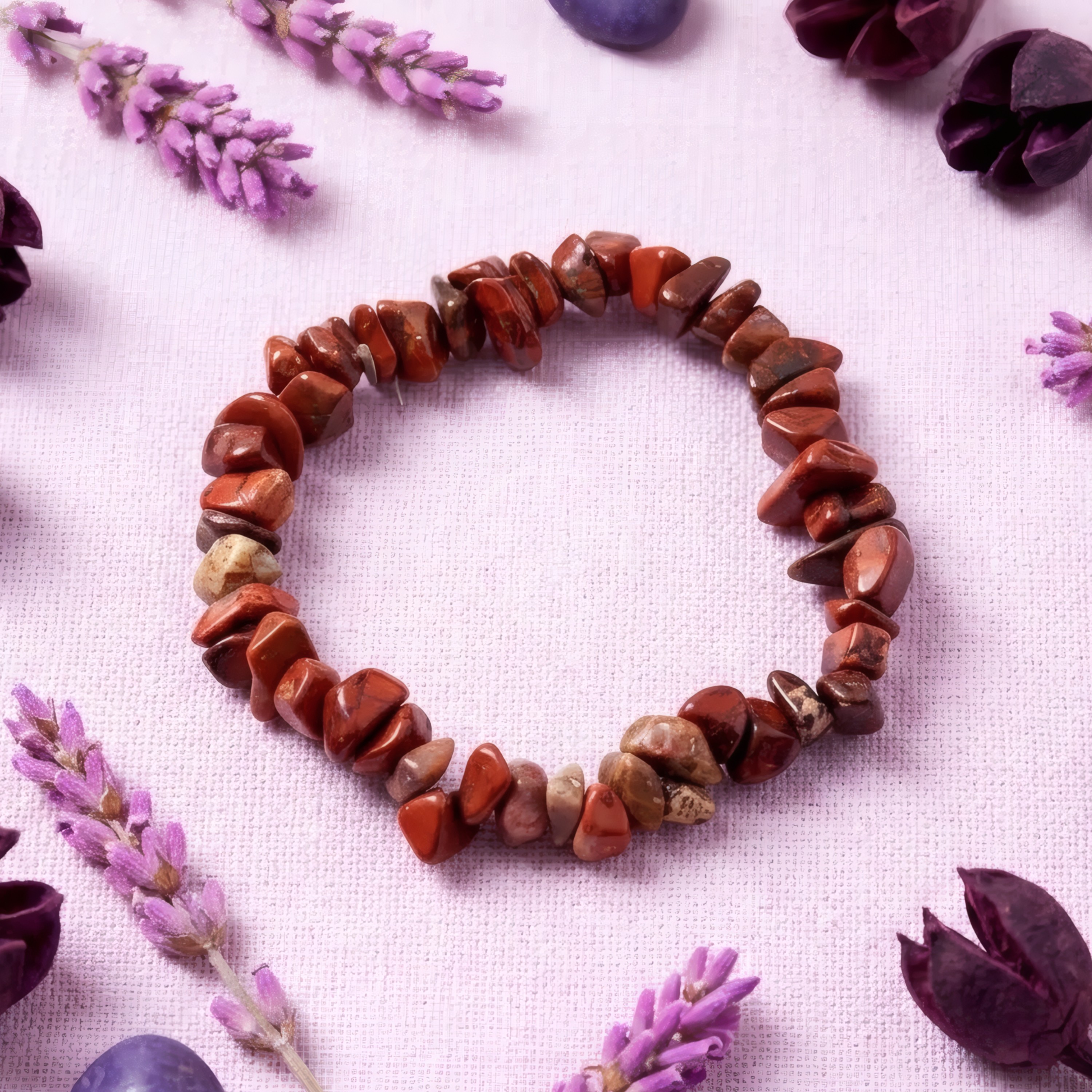 Pulsera Elastizada Piedra Jaspe Rojo