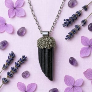 Collar Bruto De Fuerza Turmalina Negra Pirita