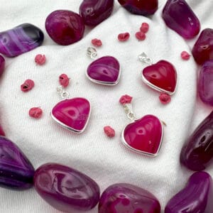 Dije Corazón Ágata Rosa Con Virola Mini